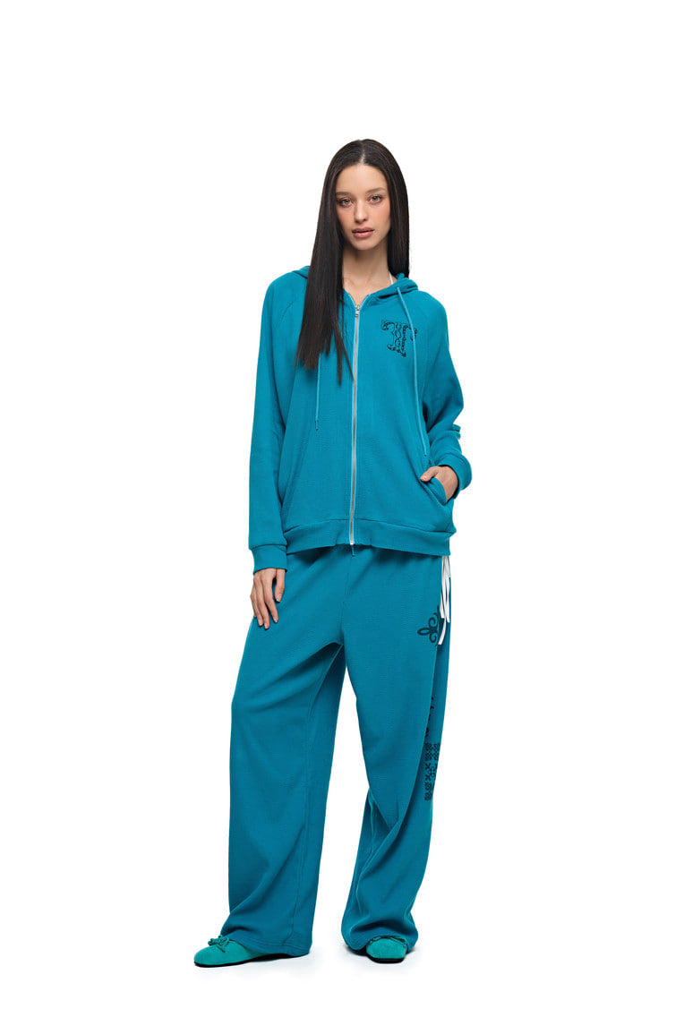 LEO HOTFIX WAFFLE ZIP-UP HOODIE (TEAL)