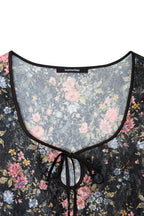 METALLIC FLORAL KEYHOLE TIE TOP (BLACK)