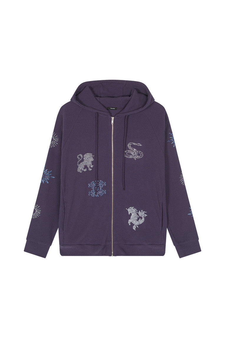ZODIAC 02 HOTFIX WAFFLE ZIP-UP HOODIE (PURPLE) - 10