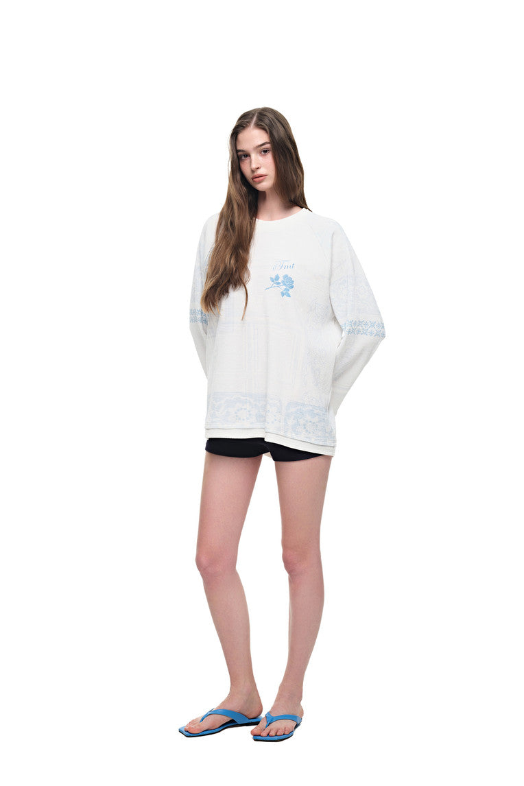 ORNAMENT 02 WAFFLE OVERSIZED LONG SLEEVE T-SHIRT (WHITE)