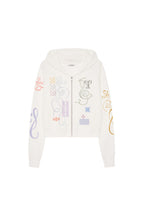 FOLK PATTERN CROP WAFFLE ZIP-UP HOODIE (WHITE)