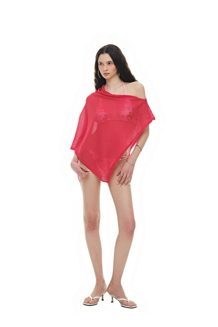 SHEER LINEN KNIT SHAWL (RED)