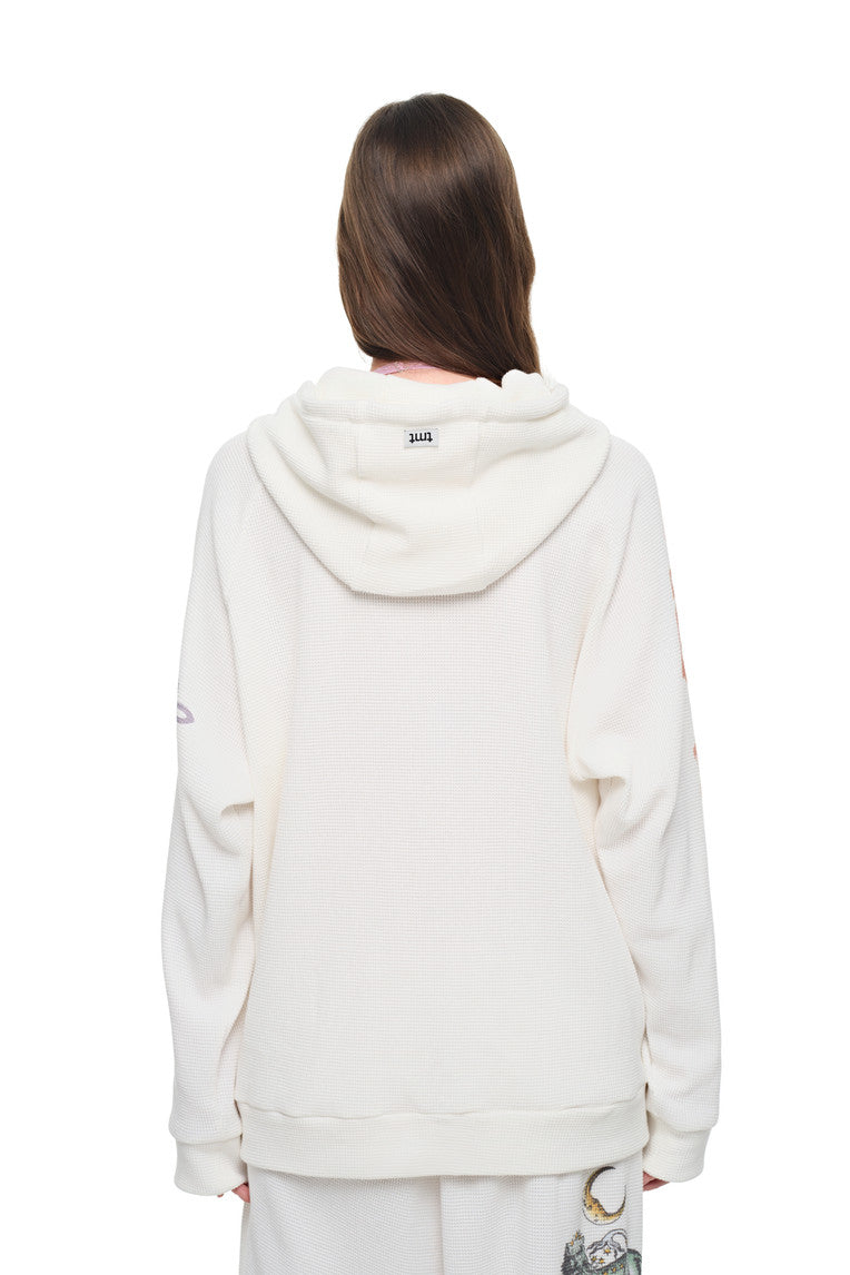 TWIN ZODIAC WAFFLE ZIP-UP HOODIE (WHITE)