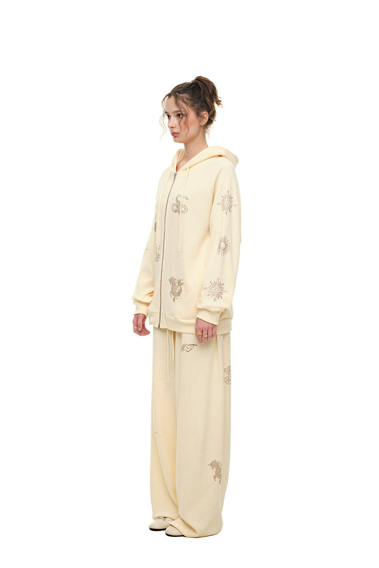 ZODIAC 02 HOTFIX WAFFLE ZIP-UP HOODIE (CREAM) - 2