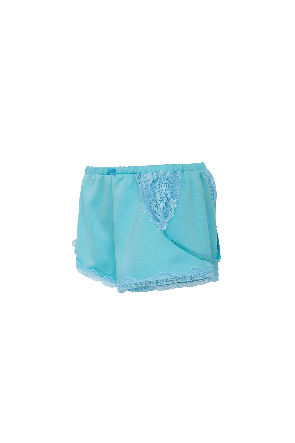 ASYMMETRIC LACE TRIM SLIP SHORTS (BLUE)