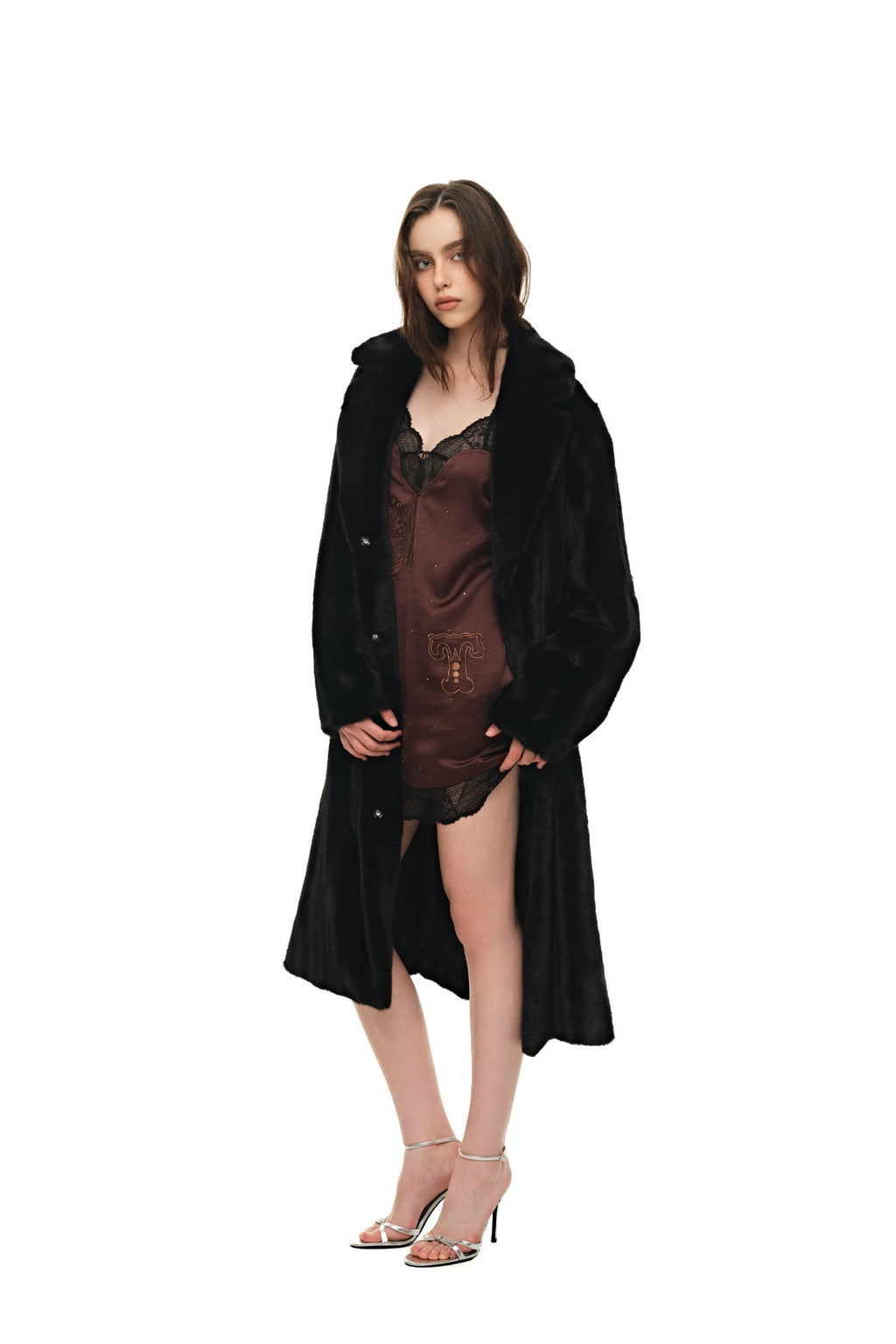 FAUX FUR LONG COAT (BLACK) - 1