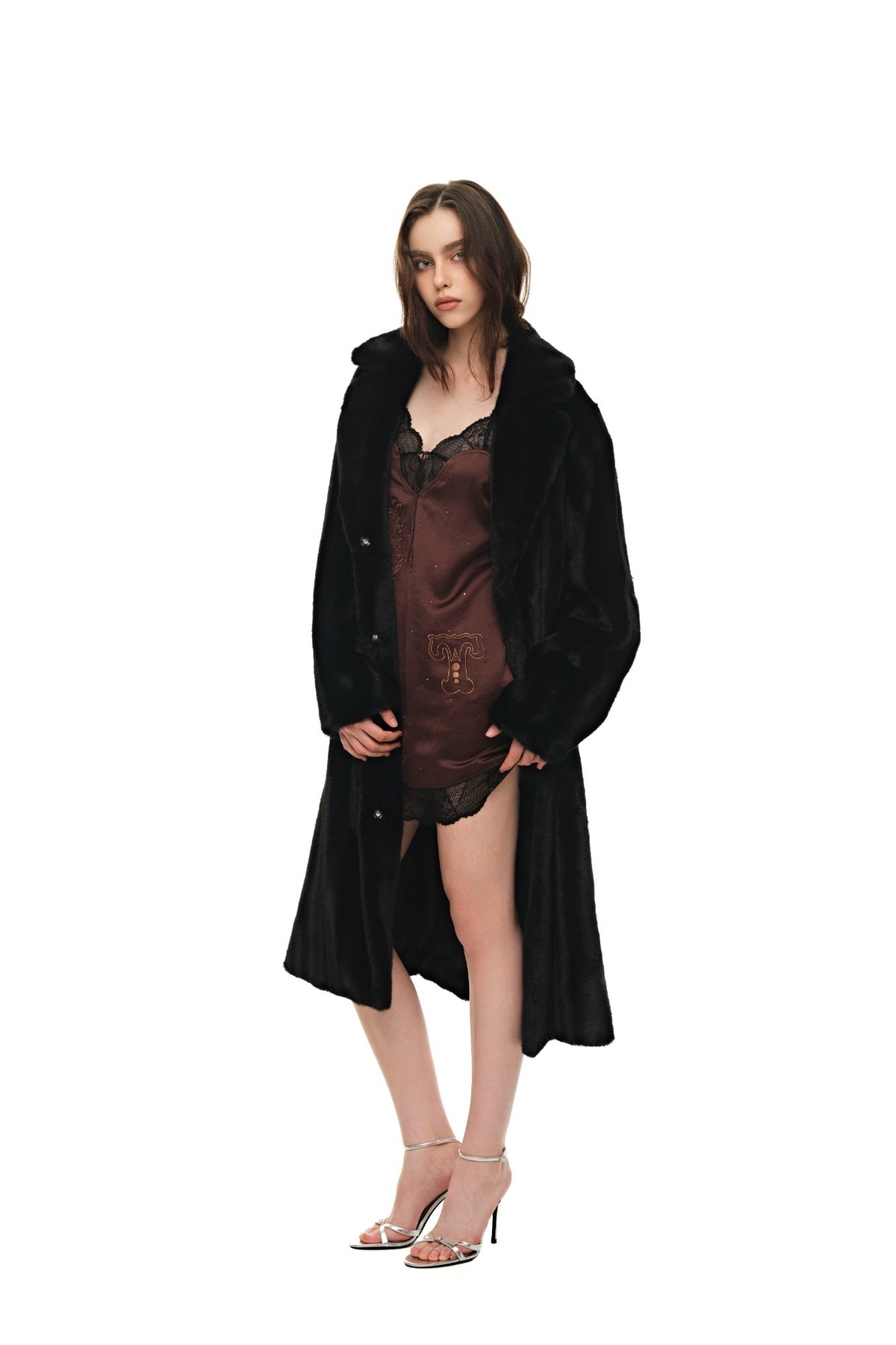 FAUX FUR LONG COAT (BLACK) - 1