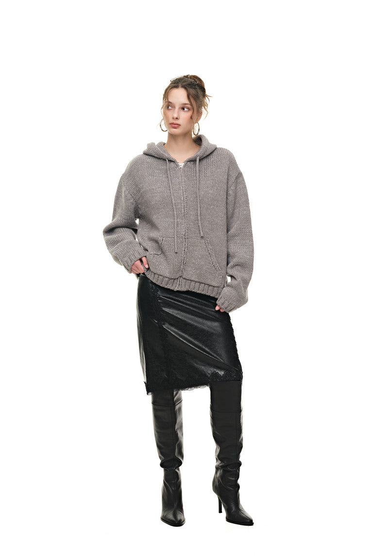 HEAVY KNIT ZIP-UP HOODIE (MELANGE GRAY)