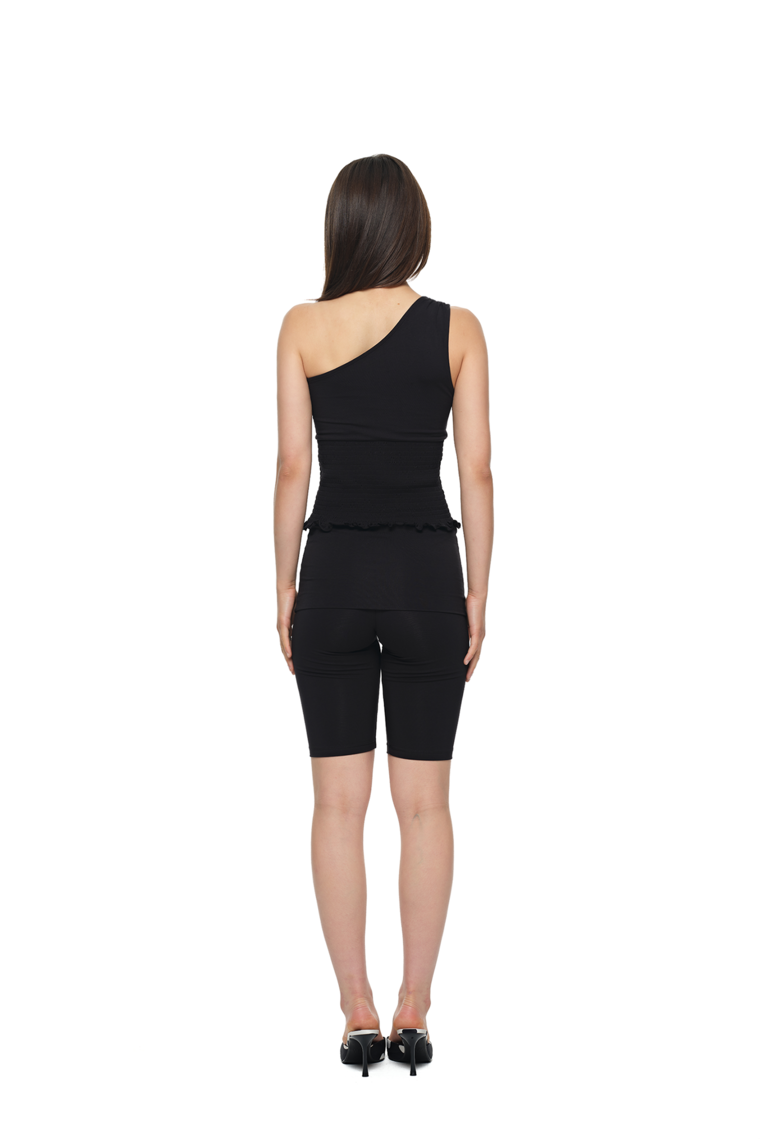 SMOCKED ONE SHOULDER TOP (BLACK)