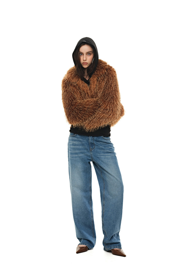 FAUX FUR 02 CROPPED JACKET (CAMEL) - 5