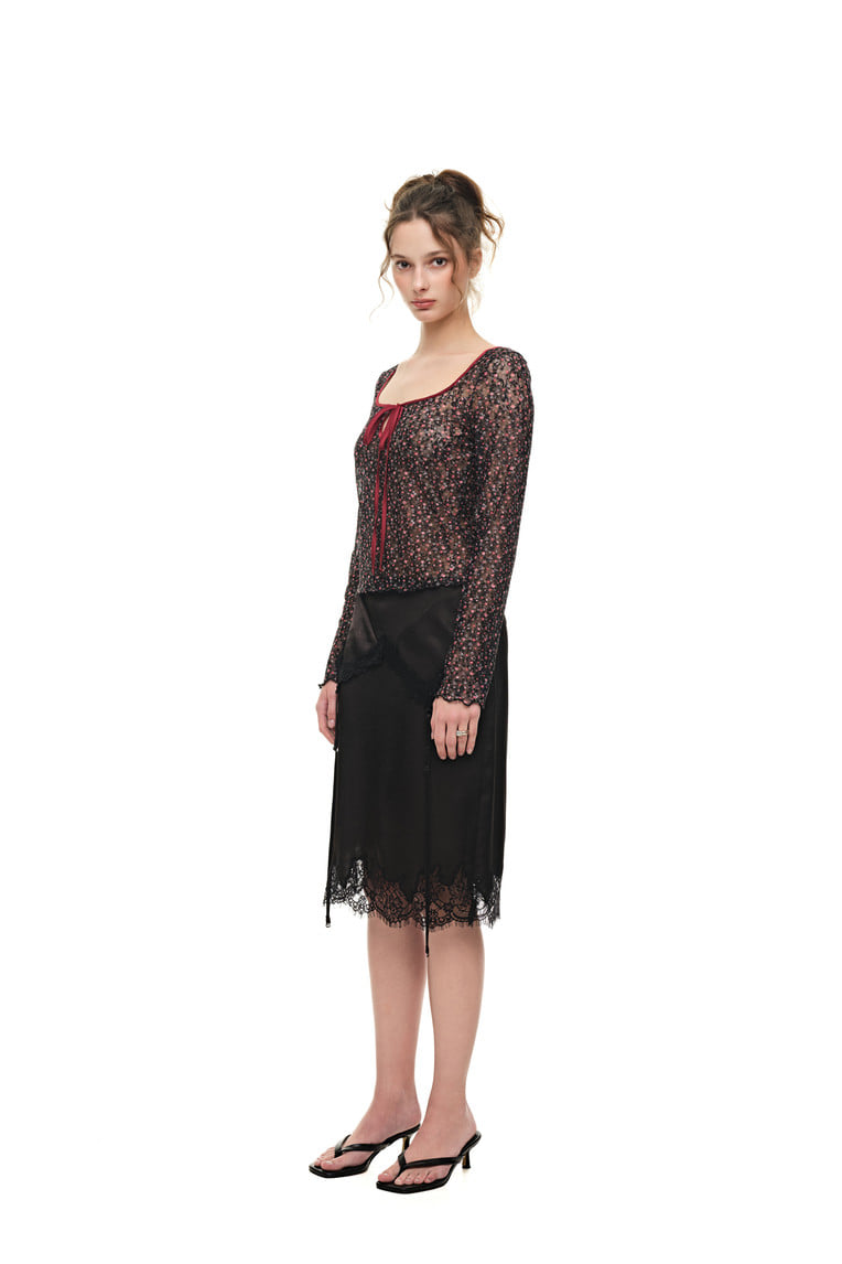 METALLIC FLORAL 02 KEYHOLE TIE TOP (RED) - 3