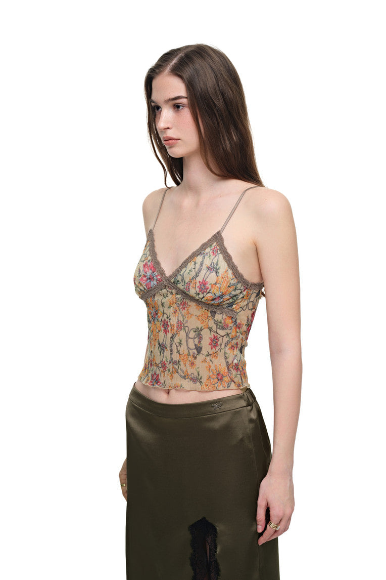 [Ships June 5] METALLIC FLORAL 03 LACE CAMI TOP (YELLOW)