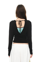 DEEP V-NECK SHIRRING TOP (BLACK)