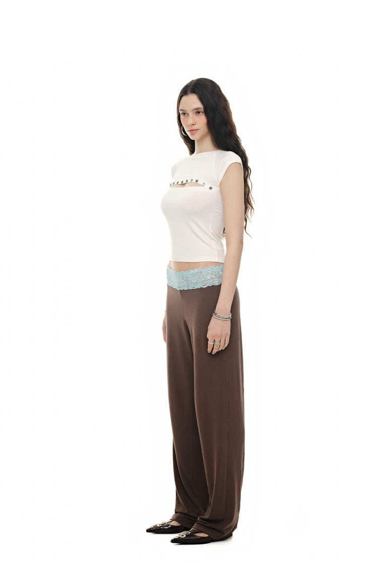 LACE POINT LOOSE-FIT PANTS (BROWN)