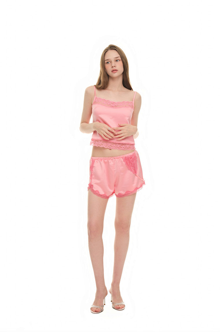ASYMMETRIC LACE TRIM SLIP SHORTS (PINK)