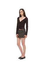 FRILL TRIM V-NECK CARDIGAN (BROWN)