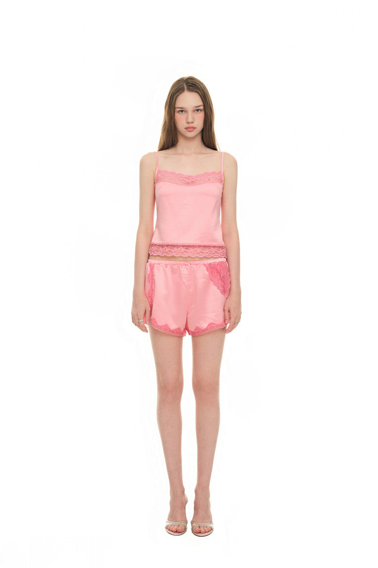 ASYMMETRIC LACE TRIM SLIP SHORTS (PINK)