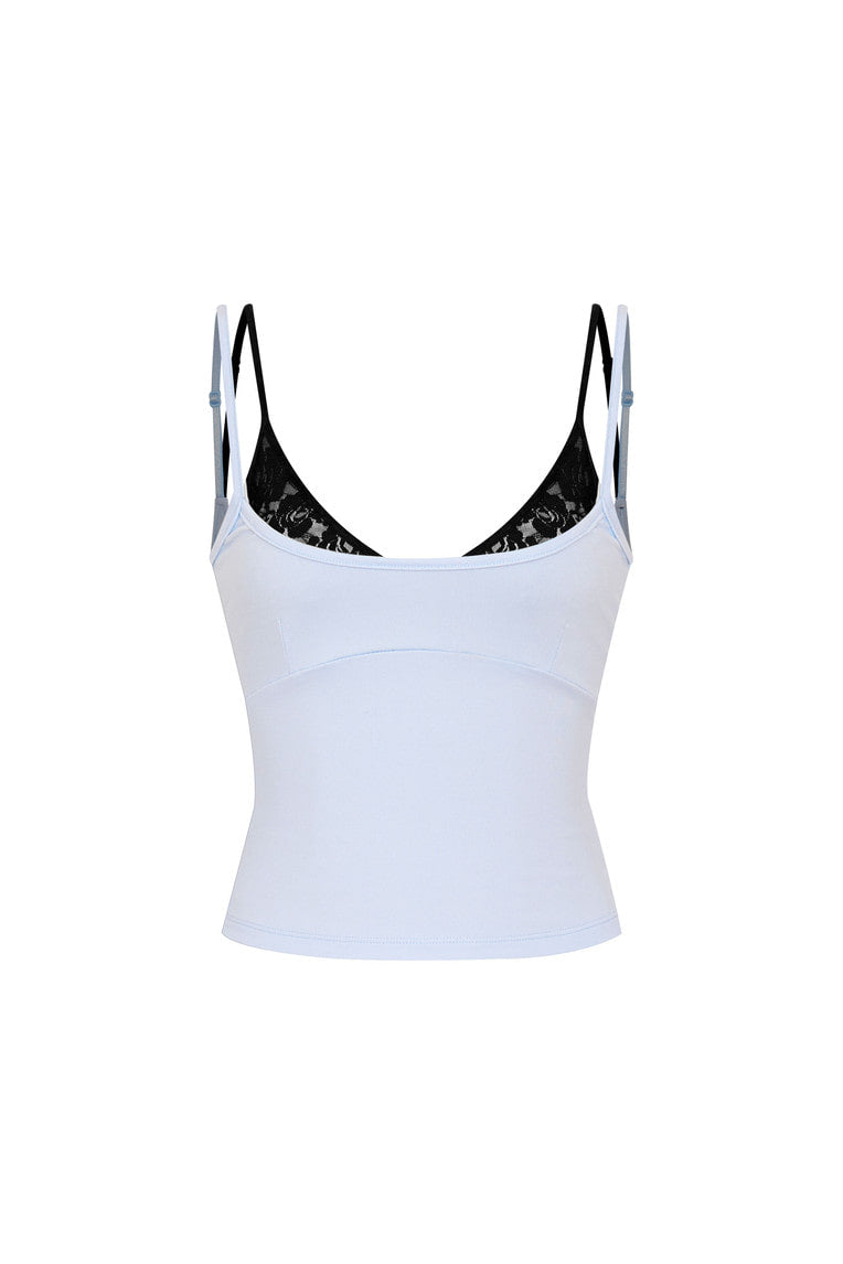 BRA-LAYERED SLEEVELESS TOP (LACE/LIGHT BLUE)