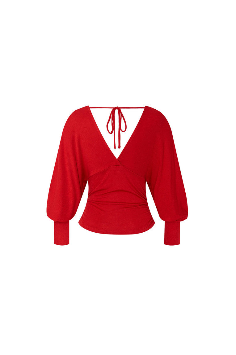 DEEP V-NECK SHIRRING TOP (RED)