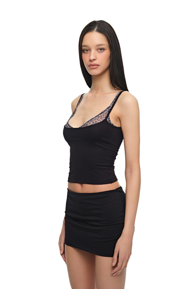 BRA-LAYERED SLEEVELESS TOP (LEOPARD/BLACK)