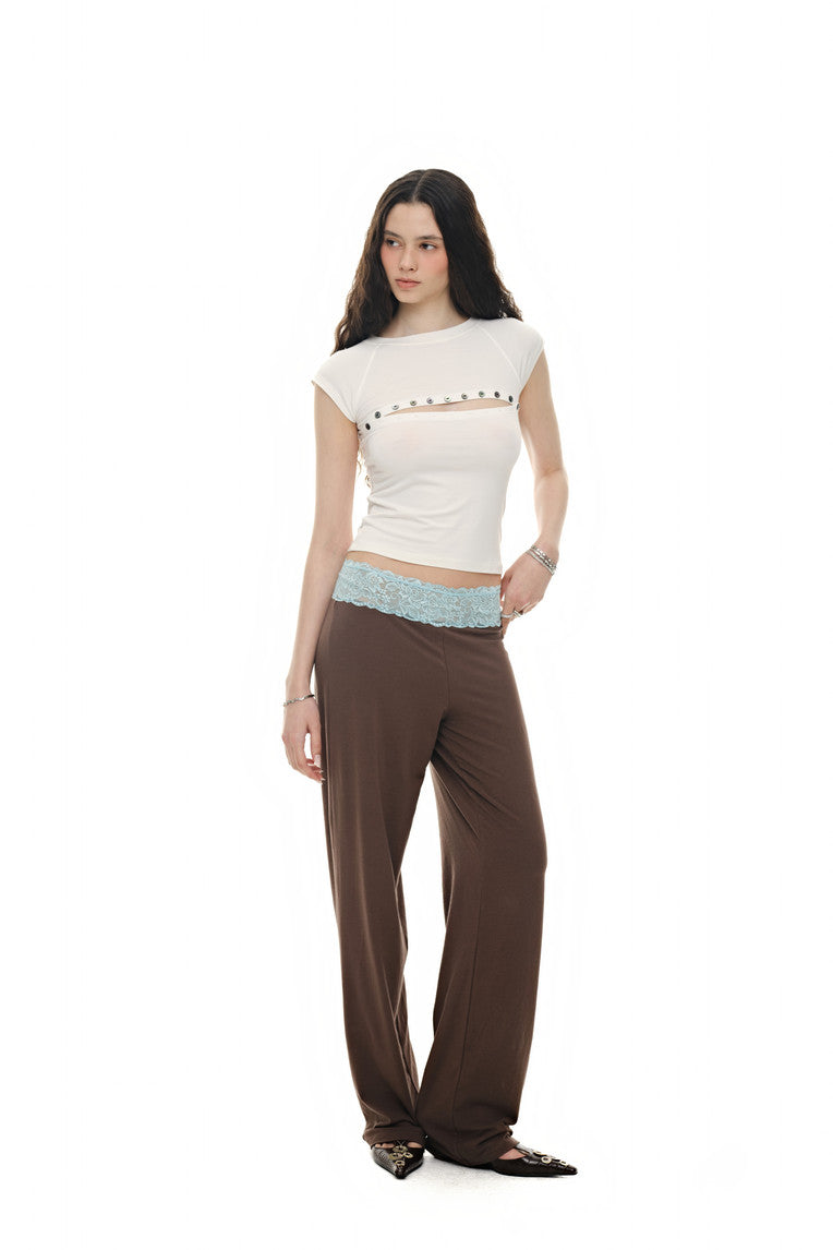 LACE POINT LOOSE-FIT PANTS (BROWN)