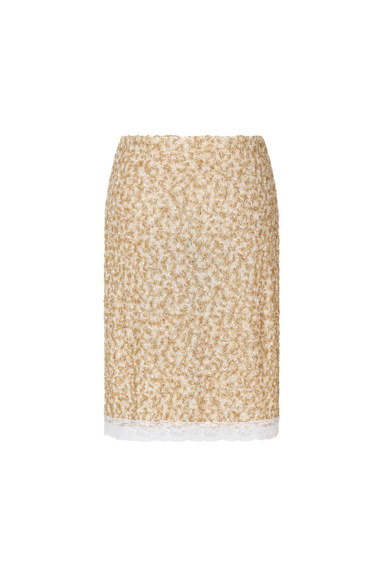 LACE POINT SPARKLE MIDI SKIRT (BEIGE)