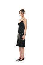 LACE POINT LEATHER MIDI SKIRT (BLACK)