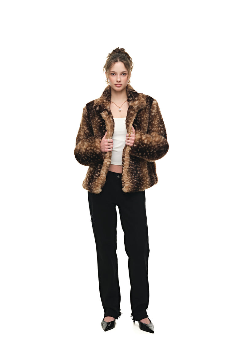 REGULAR FIT FUR JACKET (BAMBI BROWN) - 4