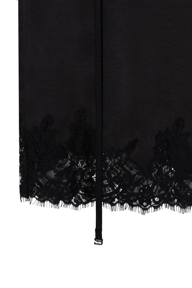 LACE TRIM GARTER MIDI SKIRT (BLACK)
