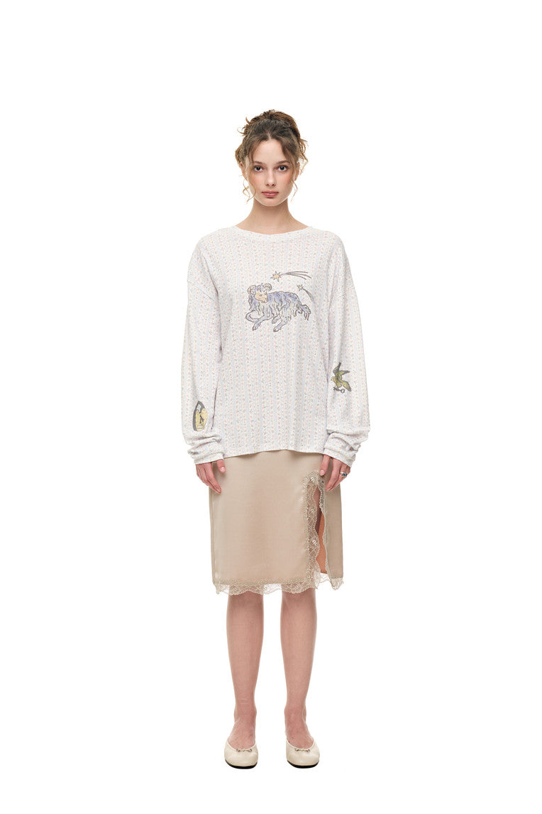 WALLPAPER POINTELLE LONG SLEEVE T-SHIRT (WHITE)