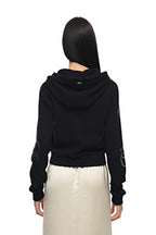 FOLK PATTERN CROP WAFFLE ZIP-UP HOODIE (BLACK)