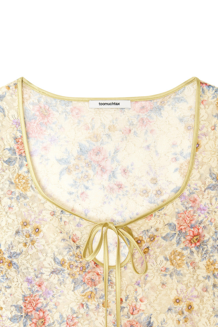 METALLIC FLORAL KEYHOLE TIE TOP (YELLOW)