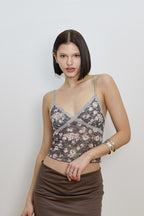 FLORAL LACE CAMI TOP (BROWN)