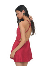 OPEN BACK MINI SLIP DRESS (RED)