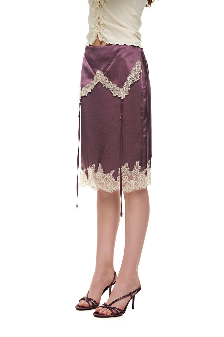 LACE TRIM GARTER MIDI SKIRT (PURPLE)