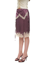 LACE TRIM GARTER MIDI SKIRT (PURPLE)