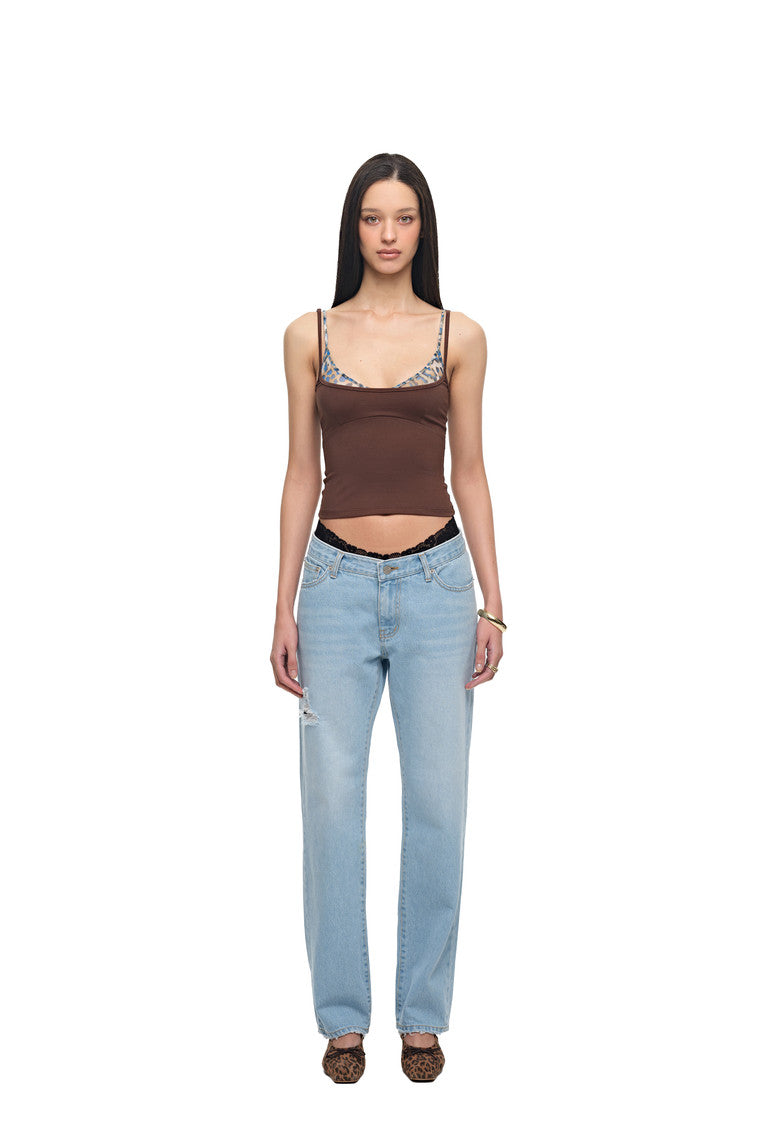 BRA-LAYERED SLEEVELESS TOP (LEOPARD/BROWN)