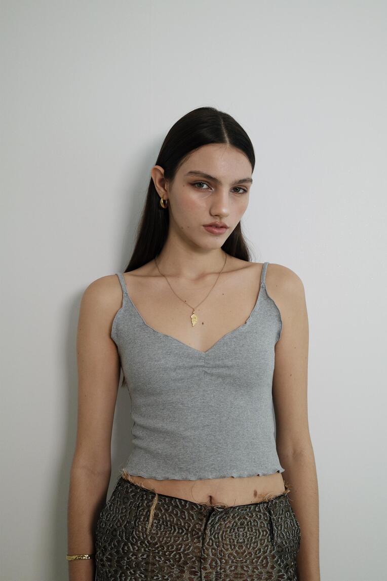 V-NECK RIBBED TANK TOP (MELANGE GREY)