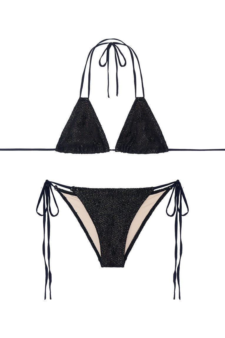 FLORAL BEADS BIKINI (BLACK)