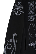 FOLK PATTERN CROP WAFFLE ZIP-UP HOODIE (BLACK)