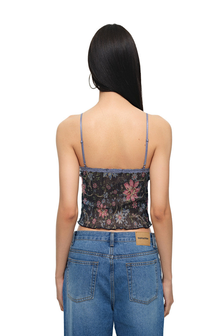[Ships June 5] METALLIC FLORAL 03 LACE CAMI TOP (NAVY)