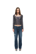 METALLIC FLORAL 02 KEYHOLE TIE TOP (NAVY) - 2