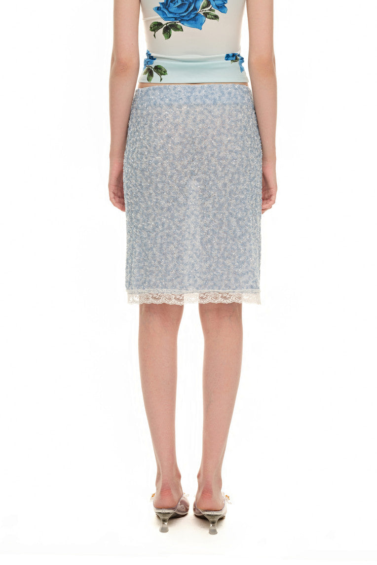 LACE POINT SPARKLE MIDI SKIRT (LIGHT BLUE)