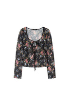 METALLIC FLORAL KEYHOLE TIE TOP (BLACK)
