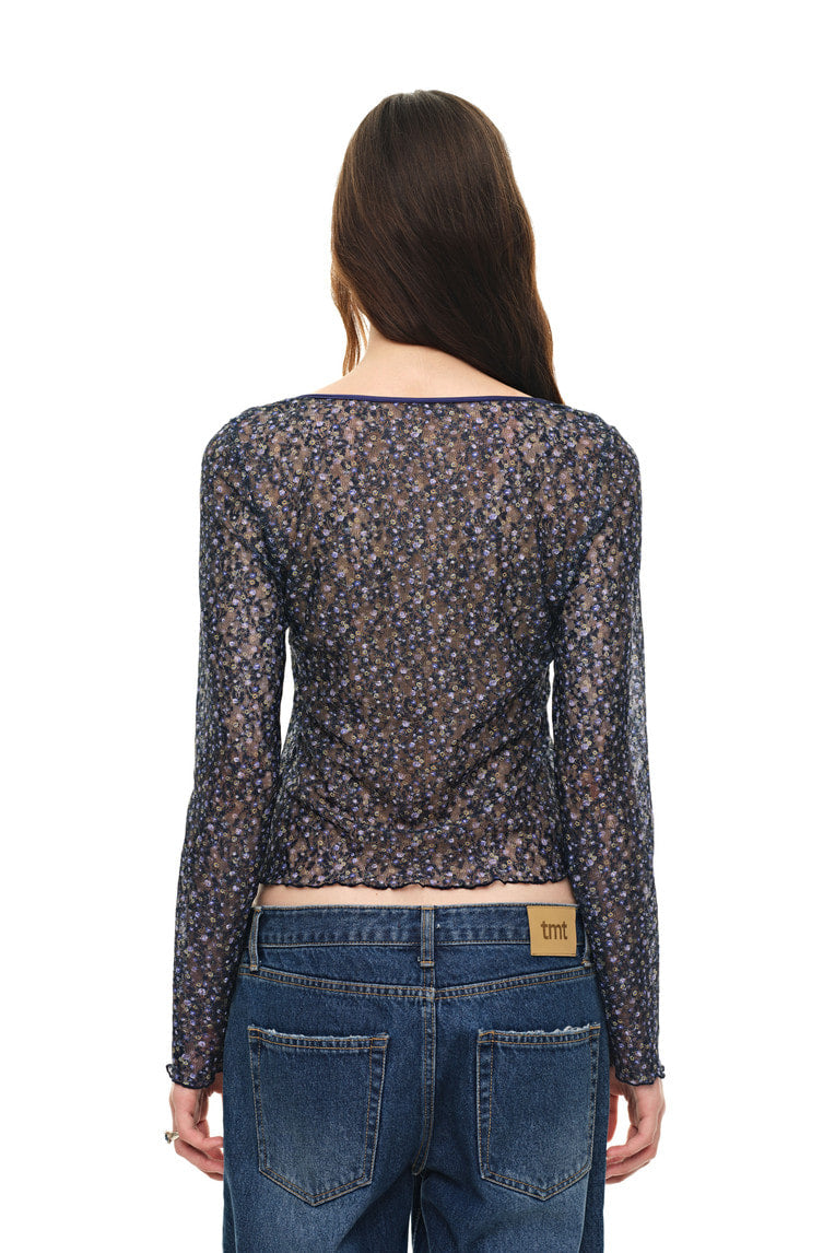 METALLIC FLORAL 02 KEYHOLE TIE TOP (NAVY) - 8