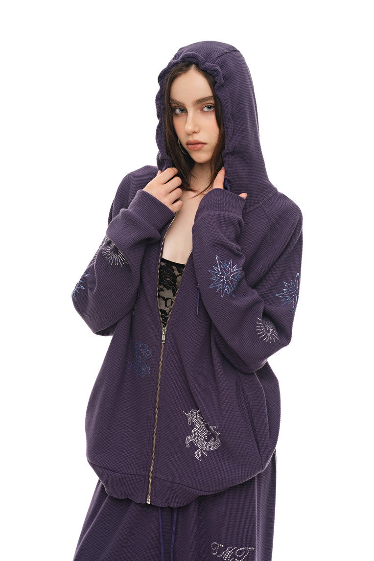 ZODIAC 02 HOTFIX WAFFLE ZIP-UP HOODIE (PURPLE) - 8