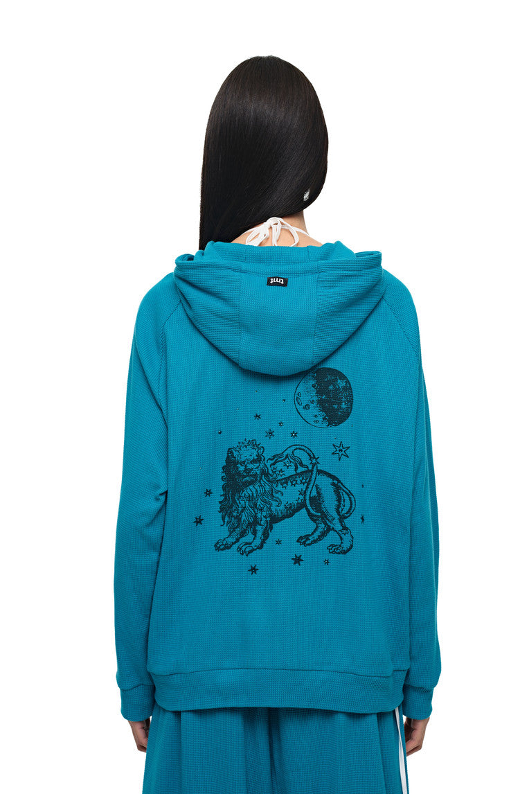 LEO HOTFIX WAFFLE ZIP-UP HOODIE (TEAL)