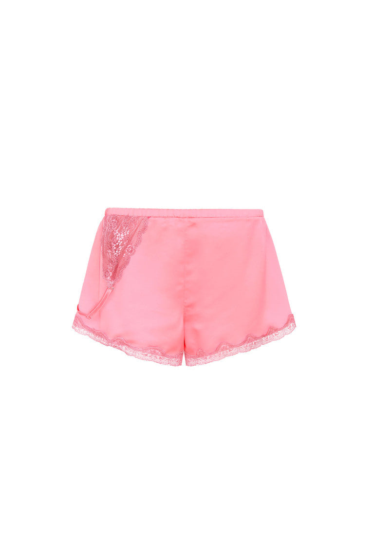 ASYMMETRIC LACE TRIM SLIP SHORTS (PINK)