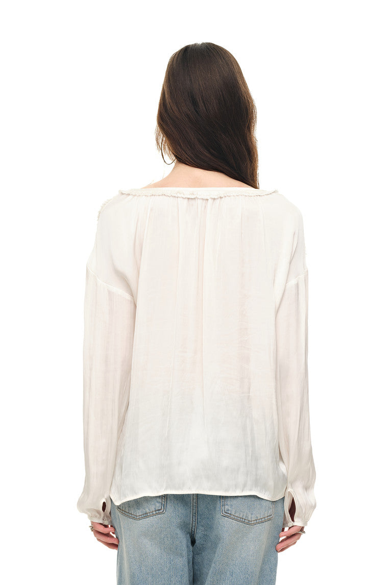 FRILL TRIM TIE BLOUSE (IVORY)
