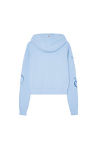 FOLK PATTERN CROP WAFFLE ZIP-UP HOODIE (LIGHT BLUE)